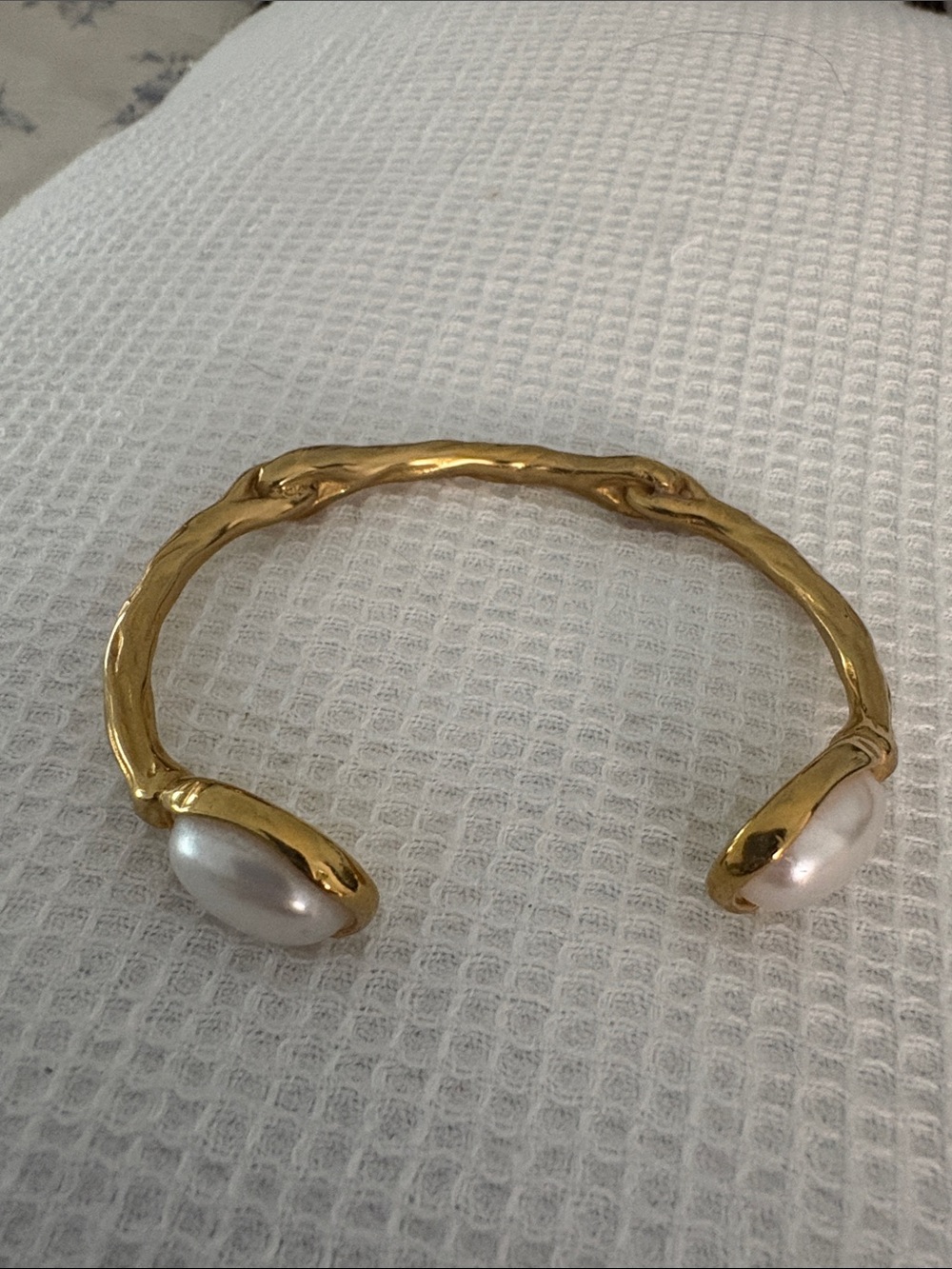 Gold Pearl Open Cuff Bracelet